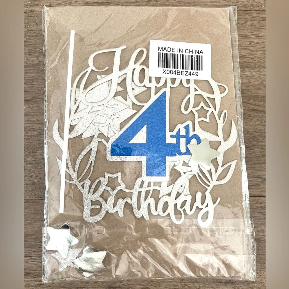 Blue and Silver 4th Birthday Cake Topper